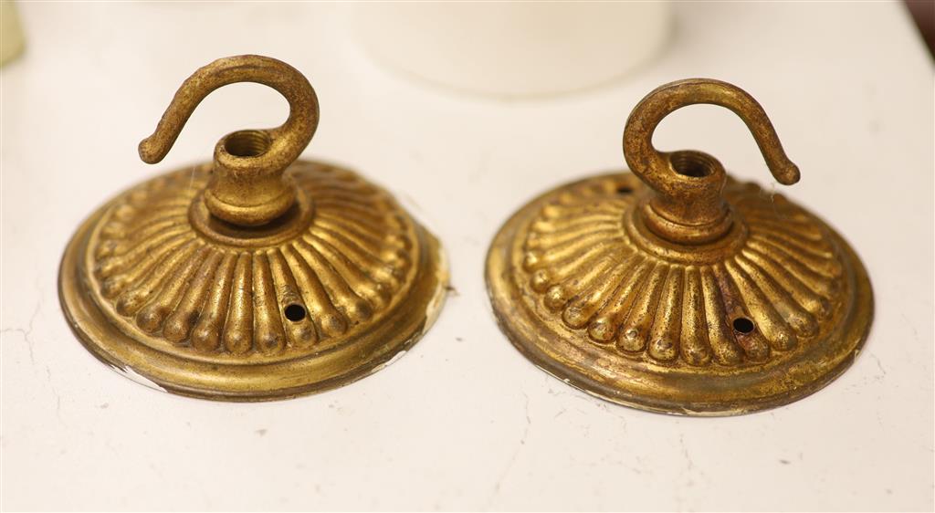 A pair of 20th century brass cut glass ceiling lights